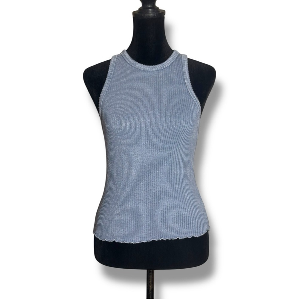 Caution To The Wind Blue Sleeveless Crewneck Casual Ribbed Knit Top - Picture 11 of 15